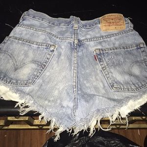 Levi blue jean cut off shorts.